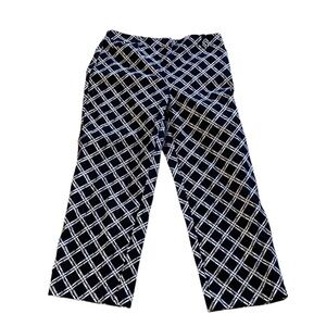 Jones New York Women 8 Stretch Black White Print Zip Flat Pockets Capri Pants